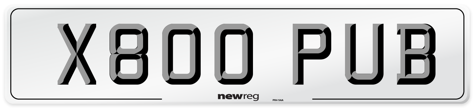 X800 PUB Number Plate from New Reg